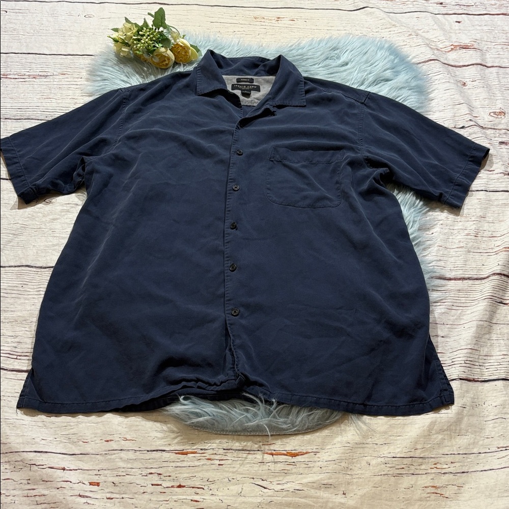 Pronto Uomo Blue Silk Classic Fit Button Down Shirt sz L